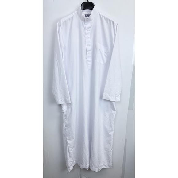ABU SAQAR Men's 58/XL Thobe Jubba Thoub Saudi Long Sleeve Robe Dishdasha White - Picture 1 of 8